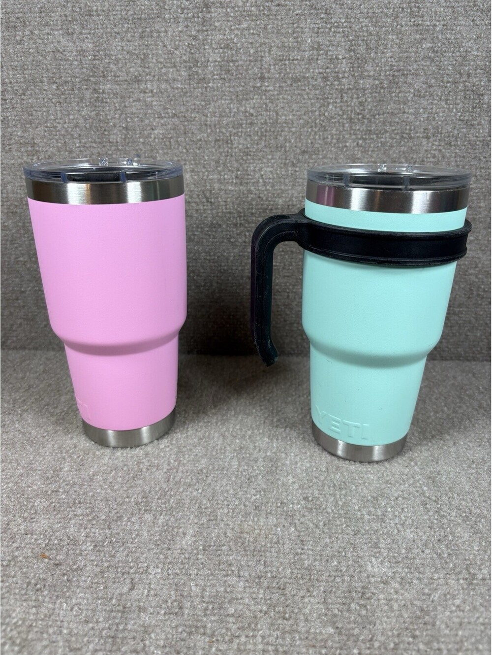 Lot of 2 Stackable 30 oz Rambler Yeti Tumblers Pink Turquoise Mag Slide Handle